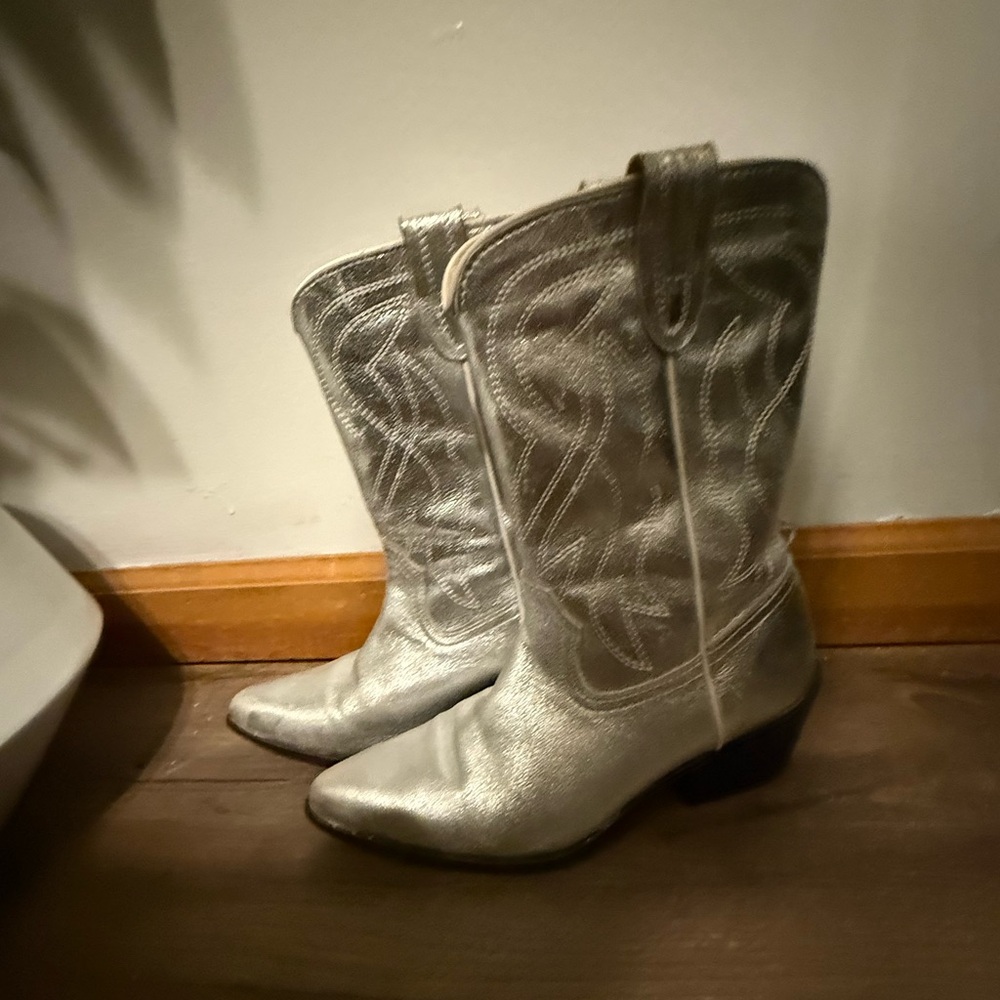 Silver Western-Style Cowboy Boots